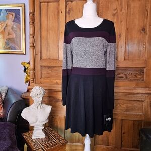 BY & BY Stylish Black and Gray & Purple Long Sleeve Knit Dress